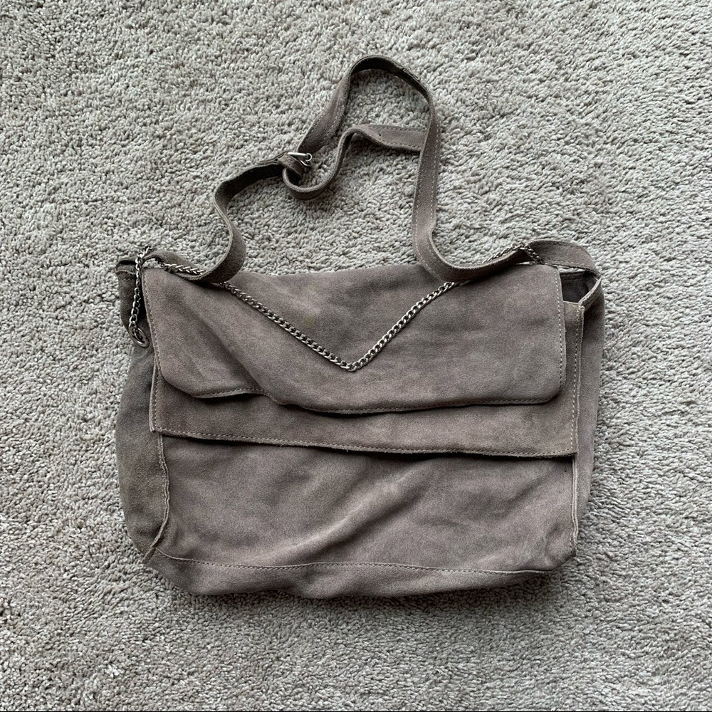 Zara Slouchy Suede Flap Over Shoulder Bag Chain Detail